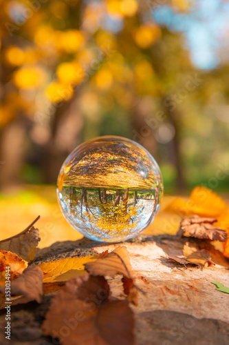 Obraz na płótnie Colourful Autumn Outdoor Nature Landscape Scene with Lens Ball w salonie