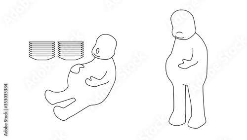 お腹いっぱいの人　お腹が大きい人