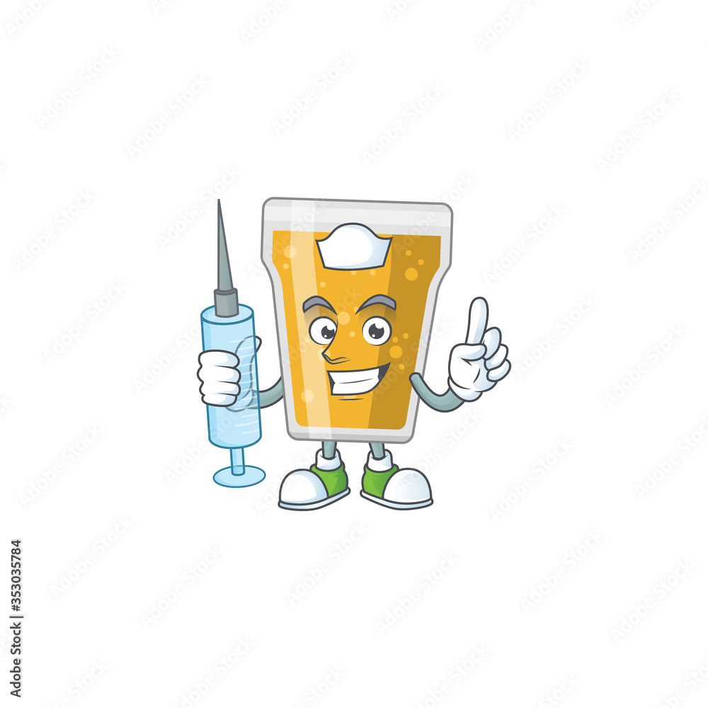 A humble Nurse mug of beer Cartoon character holding syringe A humble Nurse mug of beer Cartoon character holding syringe