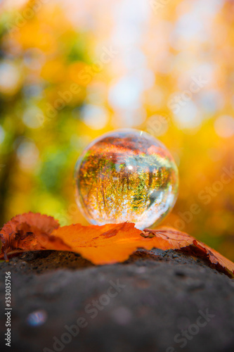 Colourful Autumn Outdoor Nature Landscape Scene with Lens Ball