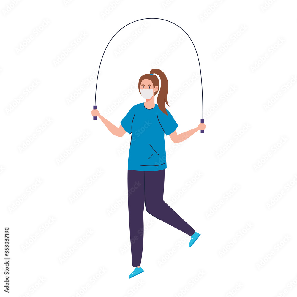 woman skipping rope using medical protective mask against covid 19 vector illustration design woman skipping rope using medical protective mask against covid 19 vector illustration design