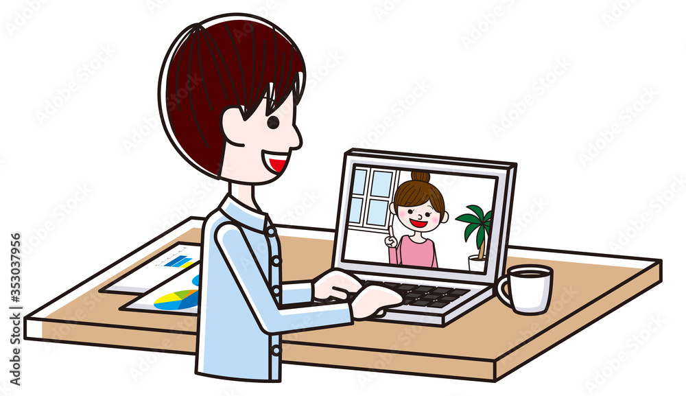 Illustration of man having a online meeting Illustration of man having a online meeting