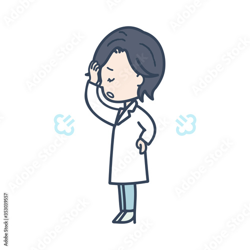 ため息をつく女性医師　ポーズ　イラスト