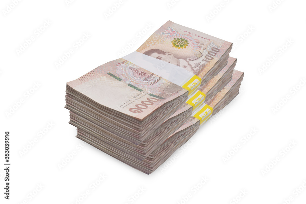 18 January 2020 Bangkok People put Thai bath banknote Thai money on white background for use every day 18 January 2020 Bangkok People put Thai bath banknote Thai money on white background for use every day