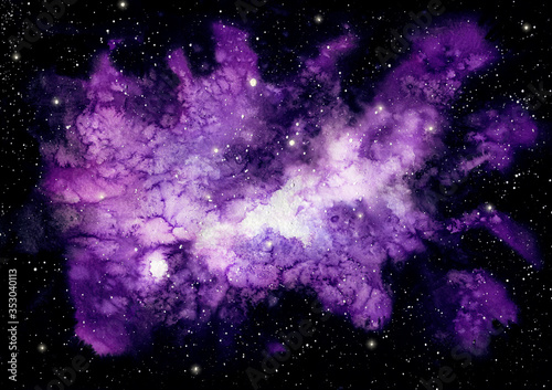Watercolor Night Sky and Purple Nebula