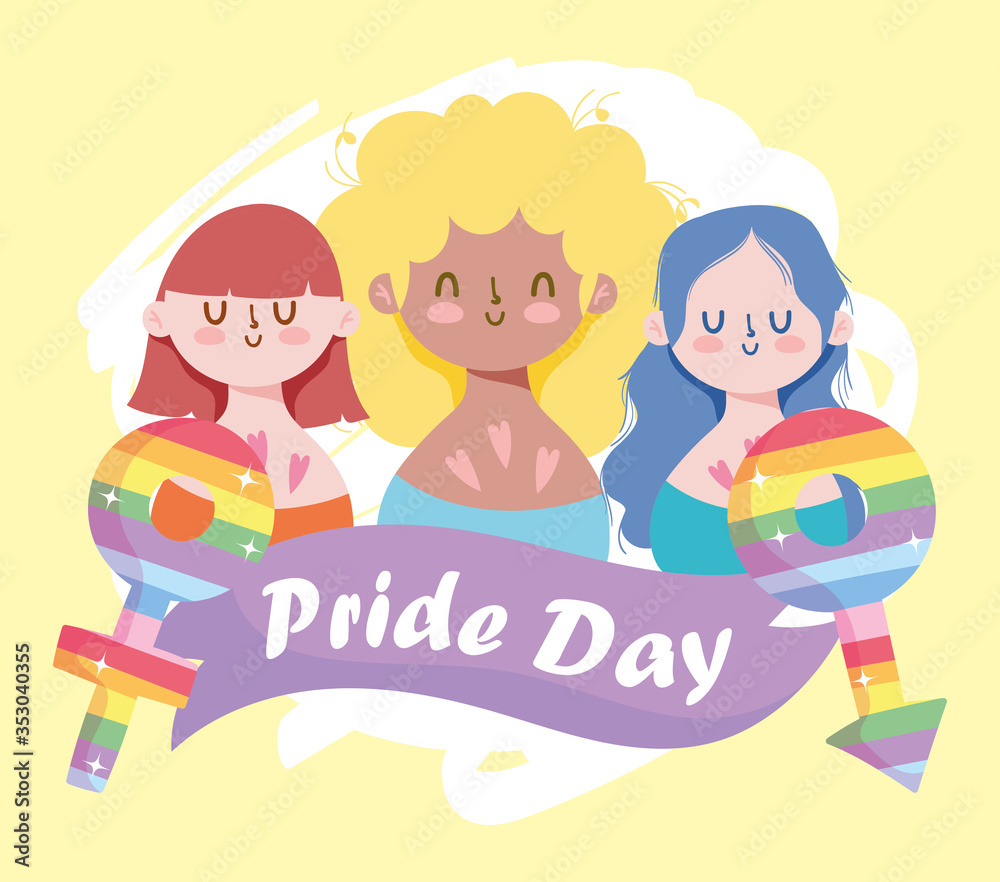 Girls cartoons with lgtbi female and male gender with ribbon vector design Girls cartoons with lgtbi female and male gender with ribbon vector design
