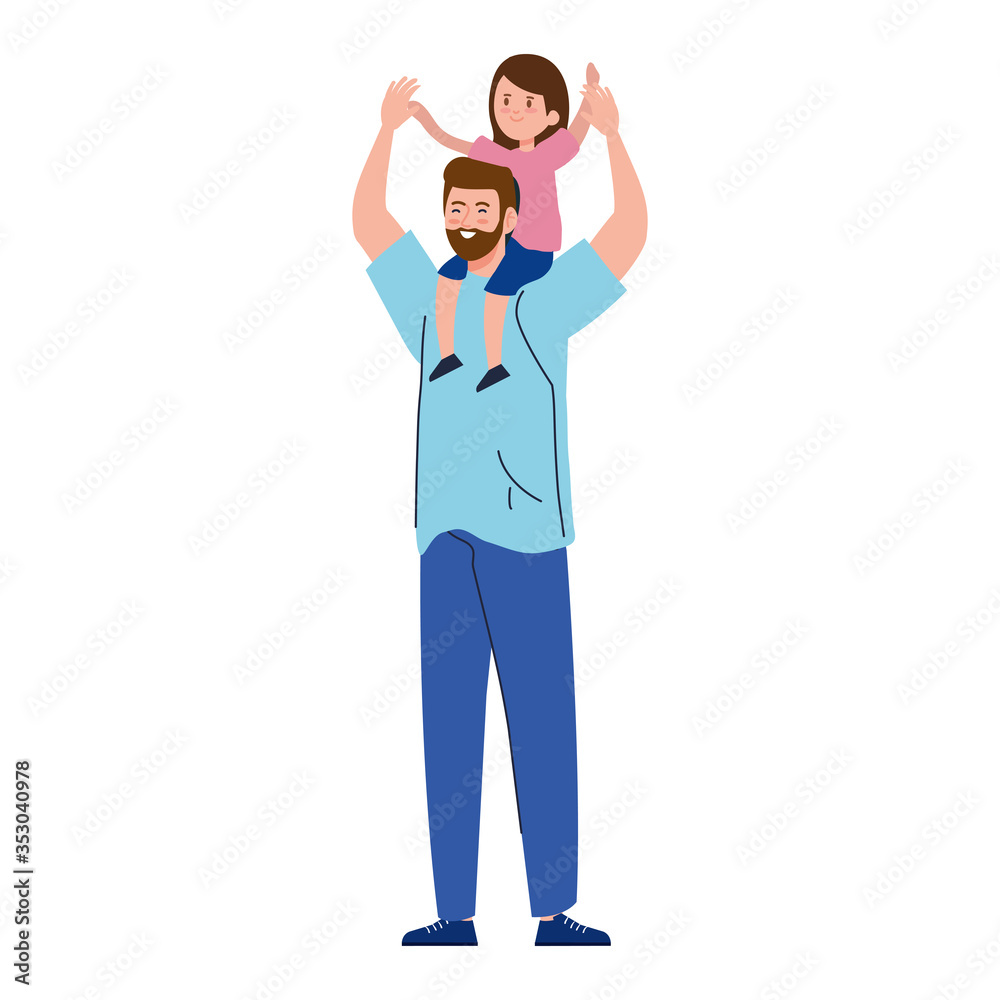 father and daughter wearing protective medical mask for prevent virus covid 19 vector illustration design