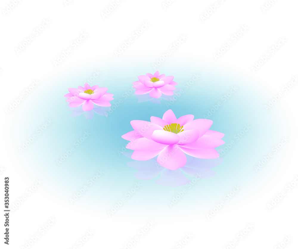 Fototapeta premium Vector illustration template Lotus flowers on clear blue water