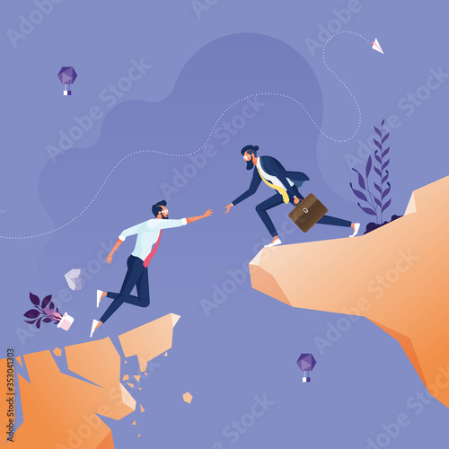 Businessman helping each other across abyss-Business teamwork concept