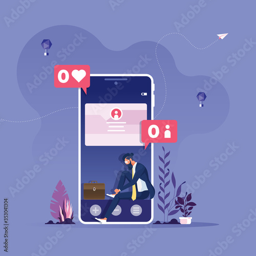 Businessman have no followers, no likes in social networks-Social networking failed concept