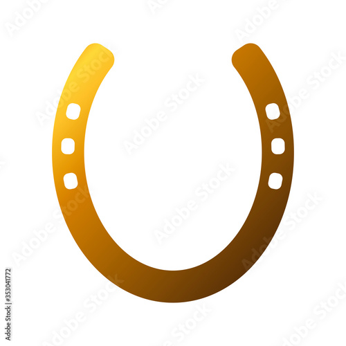 Golden horseshoe for good luck. Isolated object on a white background.