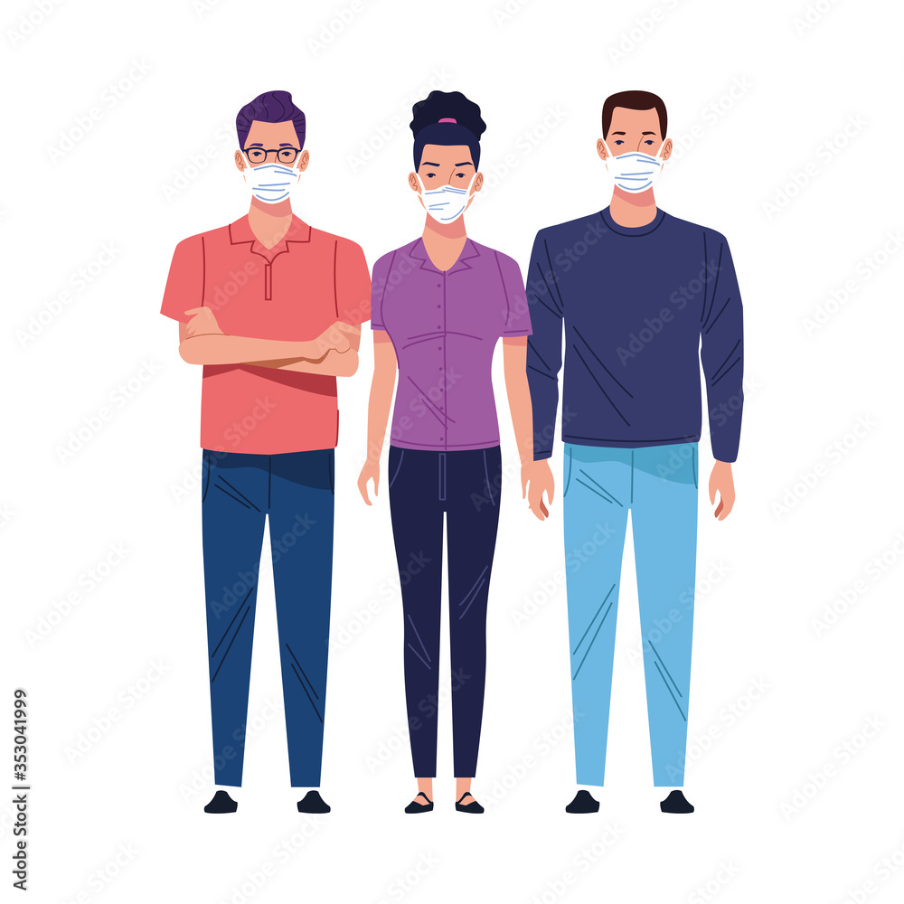 young people using medical masks characters young people using medical masks characters