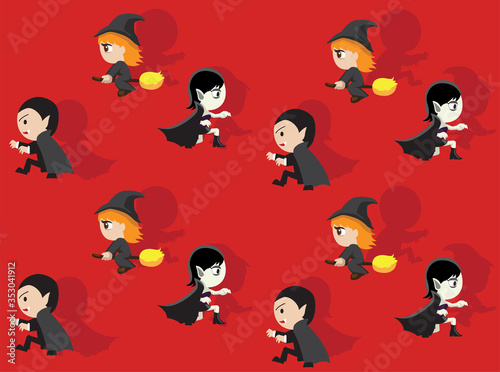 Vampire Dracula Witch Side Cartoon Character Vector Seamless Background Wallpaper-01
