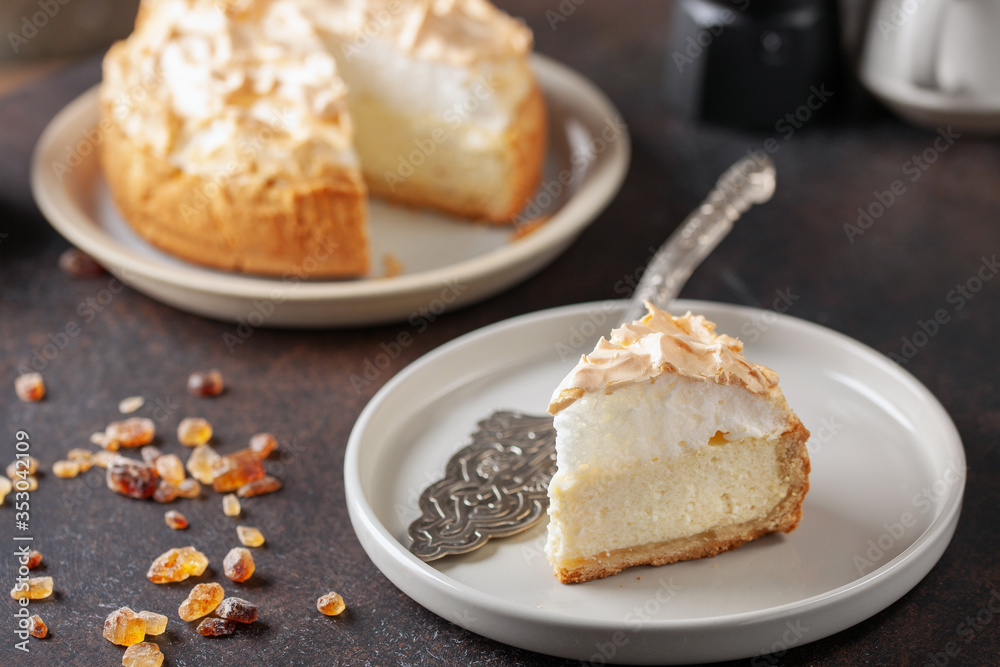 Delicious homemade cheesecake with glazed merengue. Delicious homemade cheesecake with glazed merengue.