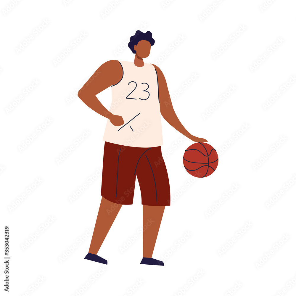 Fototapeta premium man afro basketball player on white background vector illustration design