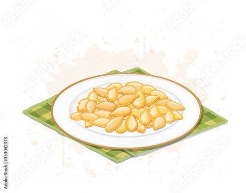 pumpkin seed vector illustration in white plate