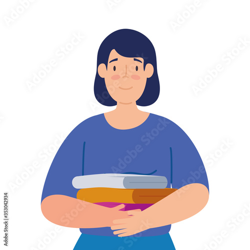 woman holding stack of clean folded clothes, laundry theme vector illustration design