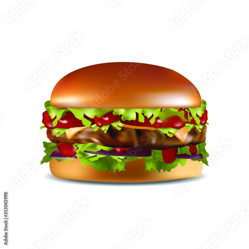 realistic large size of hamberger American favorite treaditional fastfood vector illustrations