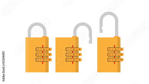 Padlock with code. Padlock for doors, safes and suitcases. Flat style. Vector.