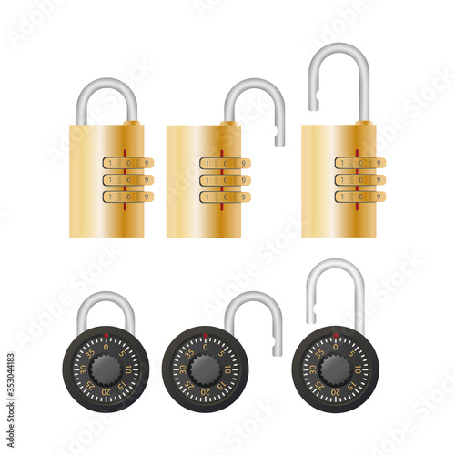 Padlock with code. Padlock for doors, safes and suitcases. Vector.