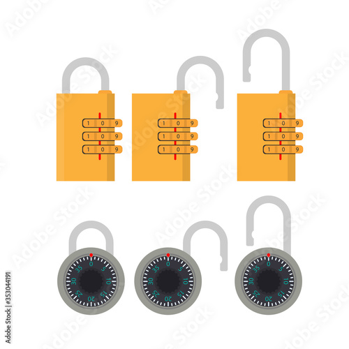 Padlock with code. Padlock for doors, safes and suitcases. Vector.