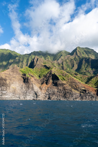 Beautiful view of spectacular Na Pali coast cliffs on Kauai island, Hawaii