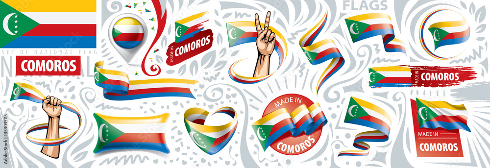 Obraz Vector set of the national flag of Comoros in various creative designs