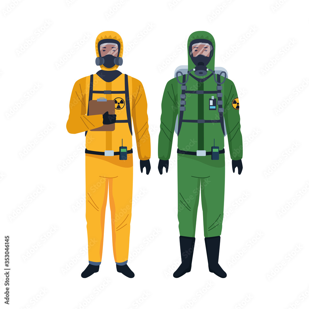 workers wearing biosafety suits characters workers wearing biosafety suits characters