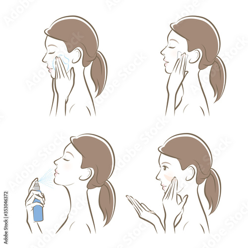 スキンケアをしている女性のイラスト