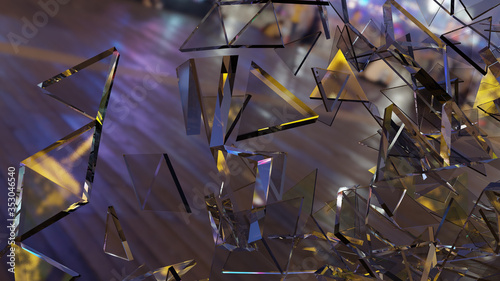 3D Render Triangle Glass Reflect City Night Background