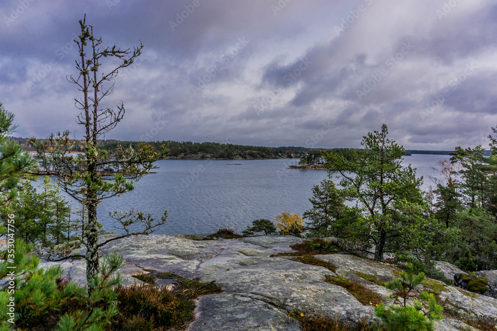 Hiking trail on the island of Grinda, in archipelago close to Stockholm, Sweden