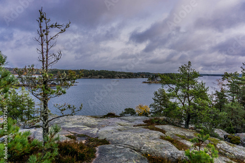 Hiking trail on the island of Grinda, in archipelago close to Stockholm, Sweden