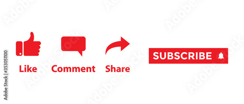 Icon Set for Channel and Social Media. Like, Comment, Share and Subscribe Button Vector photo