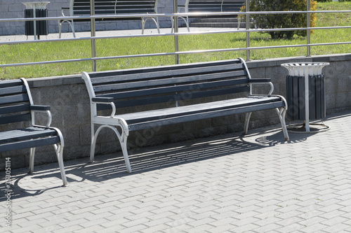 Street black and white benches.