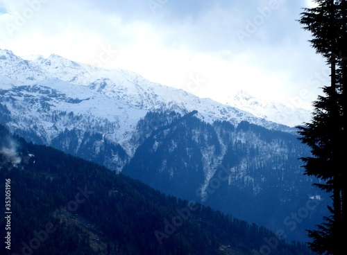 Beautiful Snow covered mountain ranges in India Shimla