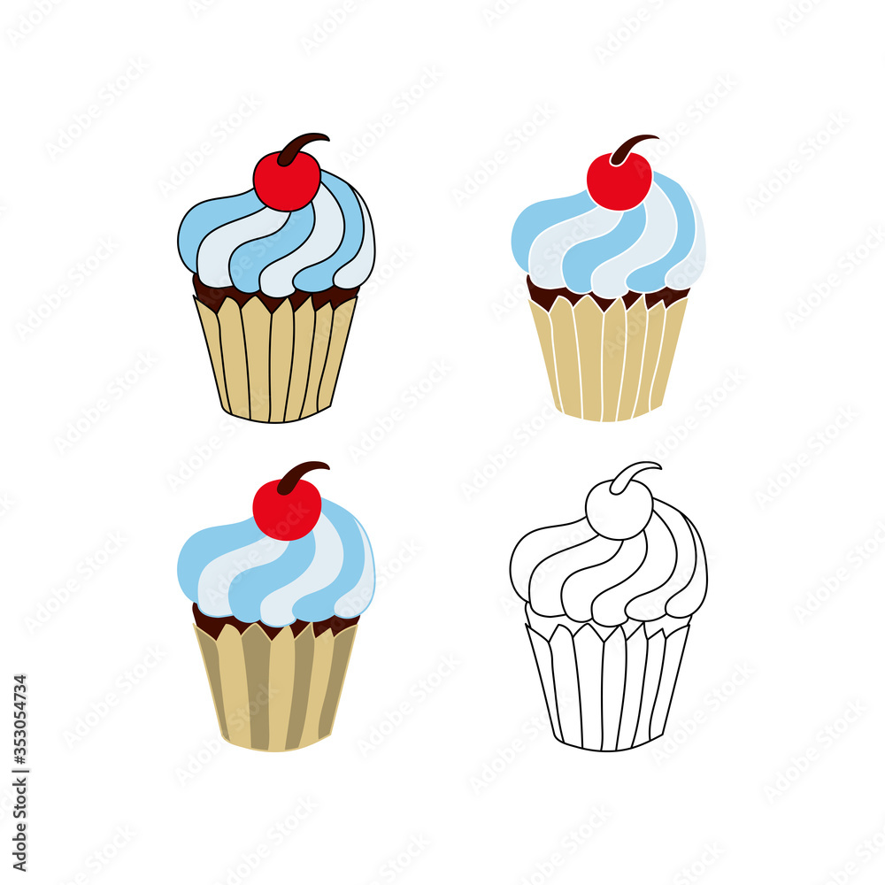 Hand drawn cup cakes, doodle. Vector illustration. EPS 10