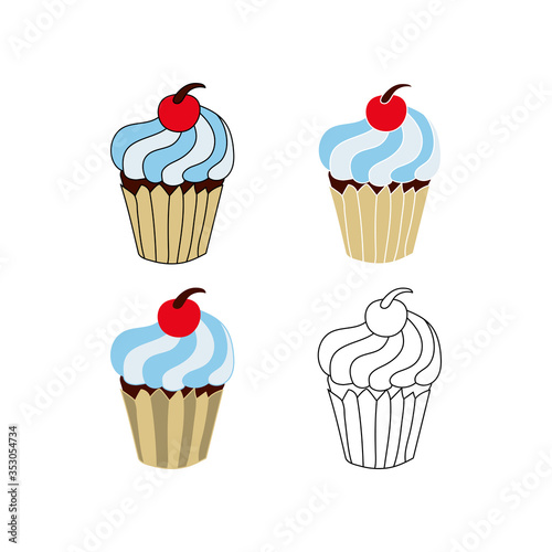 Hand drawn cup cakes  doodle. Vector illustration. EPS 10