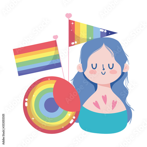 girl cartoon with lgtbi seal stamp with flags vector design