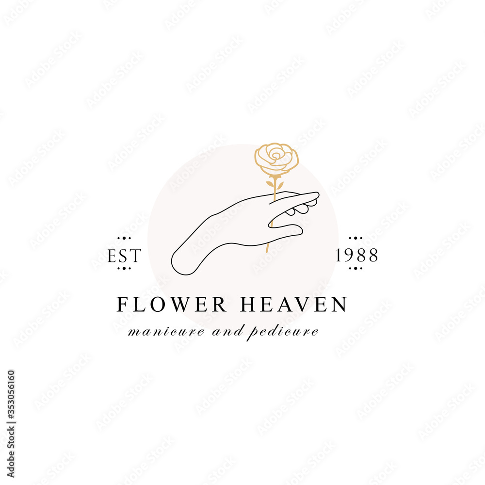 Hand line logo gesture. Vector illustration on white background. Hand drawn style. Love, care, skin and tattoo vector illustrations.