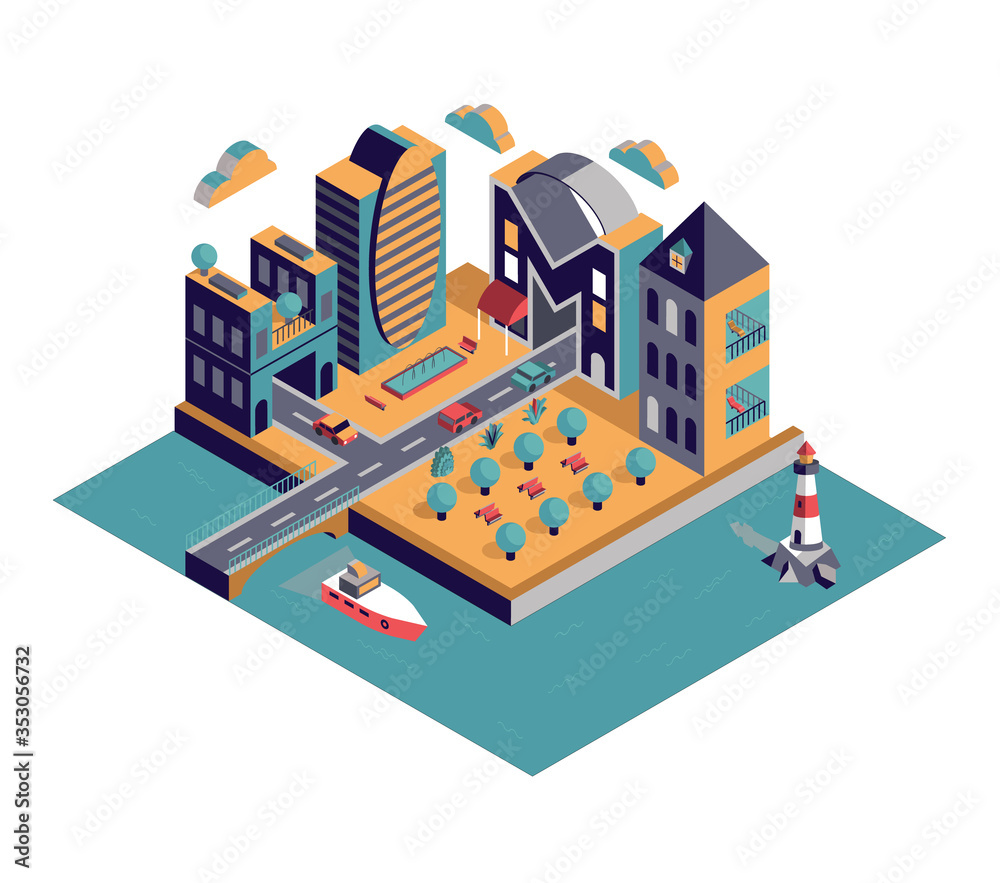 HOME - Isometric vector city with lettering HOME - Isometric vector city with lettering