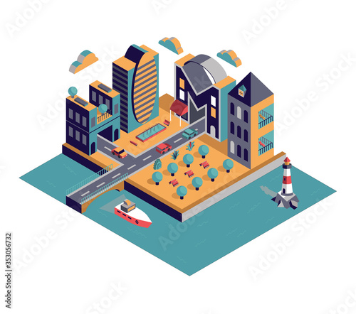 HOME - Isometric vector city with lettering 