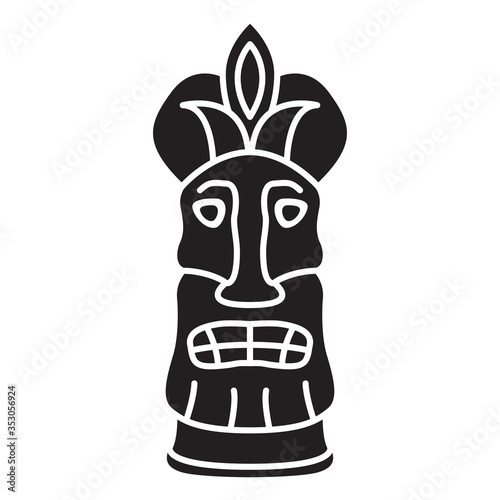 Polynesian tiki mask silhouette isolated on white background. Hawaiian tribal mask. Vector cartoon style.