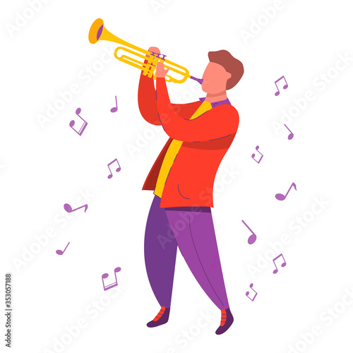  Man playing the trumpet. Funky jazz musician. Modern flat vector illustration.