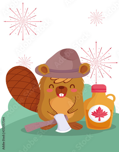 Beaver with canadian maple syrup vector design