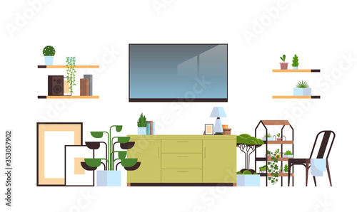 modern living room interior isolated on white background empty no people apartment with furniture horizontal vector illustration