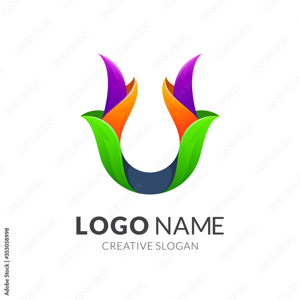 Letter U Leaf Logo Design, Initial Name Leaves Logo Vector Letter U Leaf Logo Design, Initial Name Leaves Logo Vector