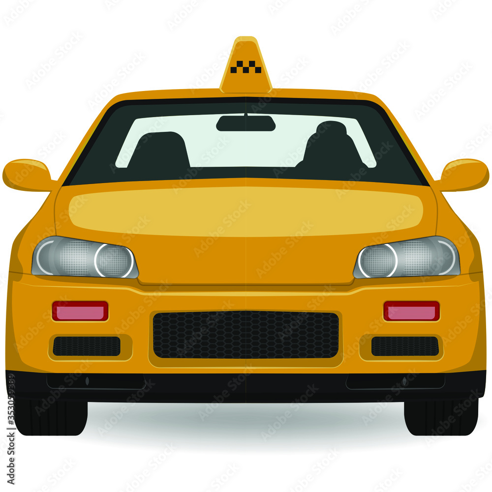 Yellow taxi car on a white background.