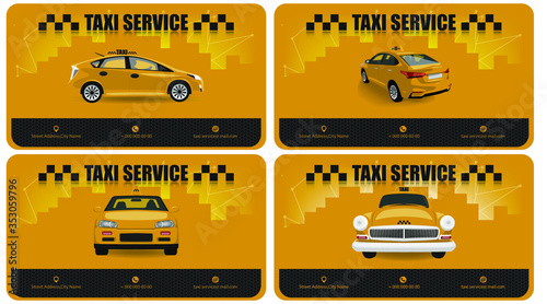 Set of templates for business cards on the topic of taxi