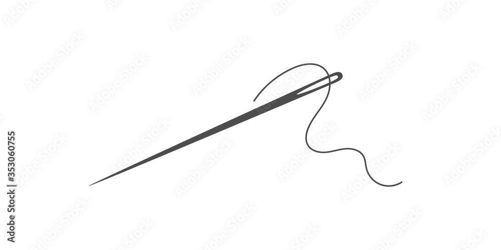 Needle and thread silhouette icon vector illustration. Tailor logo with needle symbol and curvy thread isolated on white background. Handmade craft symbol, tailor equipment, needlework skill Needle and thread silhouette icon vector illustration. Tailor logo with needle symbol and curvy thread isolated on white background. Handmade craft symbol, tailor equipment, needlework skill