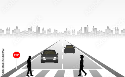 Be careful of people crossing the road. For people using crosswalk To reduce accidents and to respect the traffic rules. Symbols, steps for successful business planning Suitable for advertising.